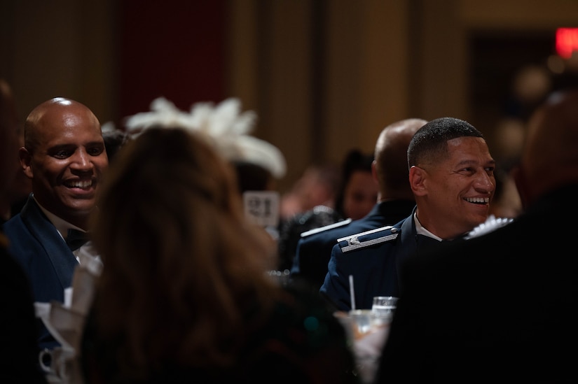 U.S. Air Force Col. Anthony L. Smith, Joint Base McGuire-Dix-Lakehurst commander and the 87th Air Base Wing commander and U.S. Air Force Chief Master Sgt. Michael Wynne, 87th Air Base Wing command chief, enjoy their time during the Joint Base McGuire-Dix-Lakehurst Air Force ball at Atlantic City, N.J., on Sept. 16, 2023. This event is in celebration of the 76th birthday of the U.S. Air Force. (Photo by Airman 1st Class Aidan Thompson)