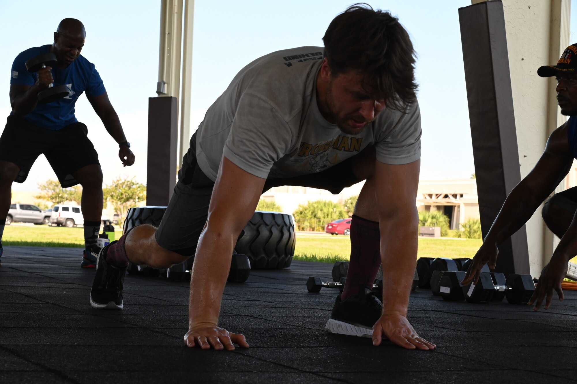 Service members at MacDill Air Force Base, participate in a fitness competition during Helton Week, Florida, Sept. 13, 2023.