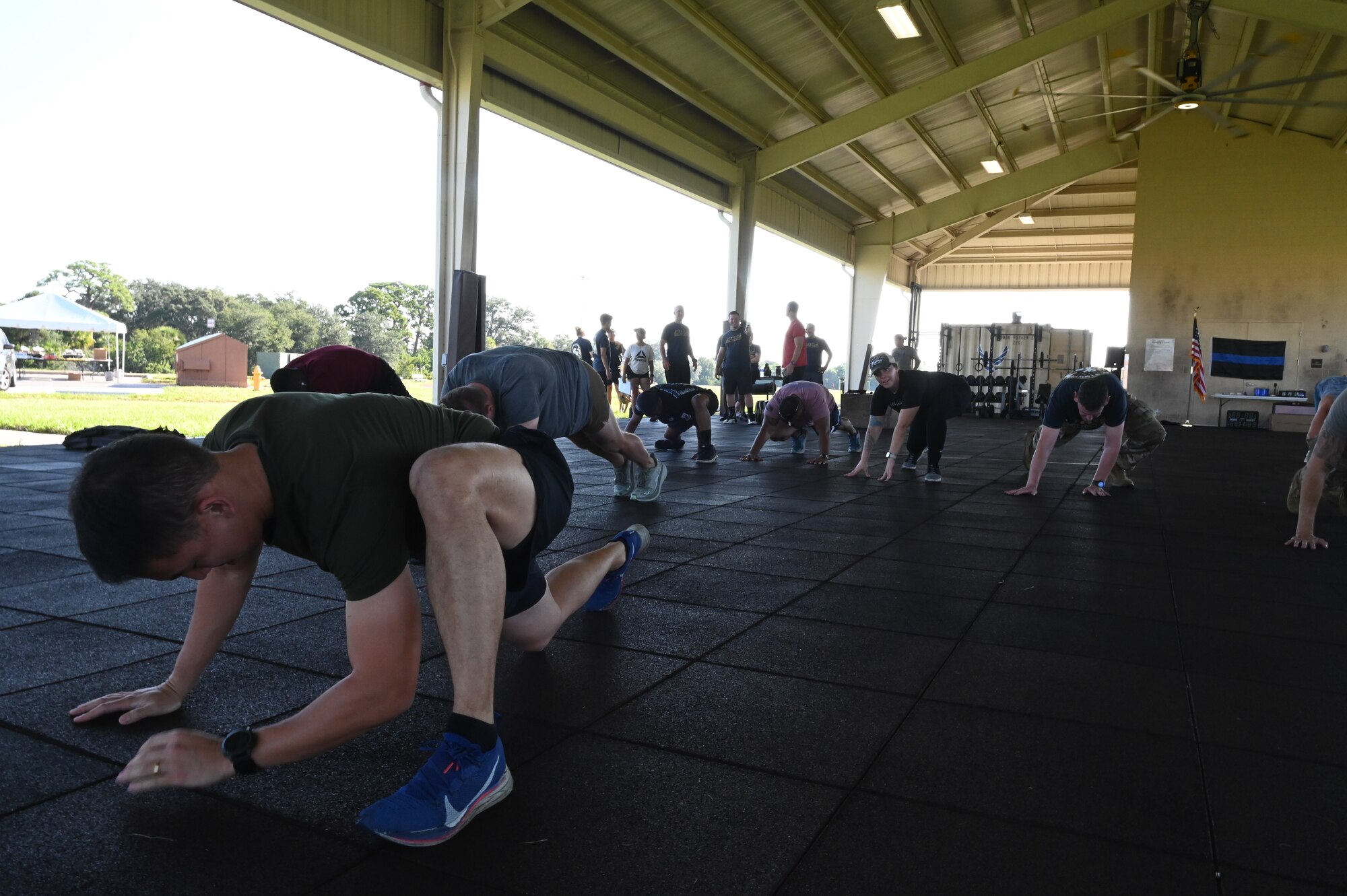 Service members at MacDill Air Force Base, participate in a fitness competition during Helton Week, Florida, Sept. 13, 2023.