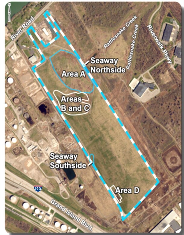 An overlay of planned remediation activities at the Formerly Utilized Sites Remedial Action Program (FUSRAP) Seaway Site in Tonawanda, N.Y.