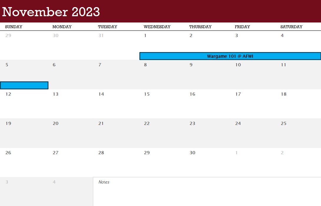 Wargaming Calendar