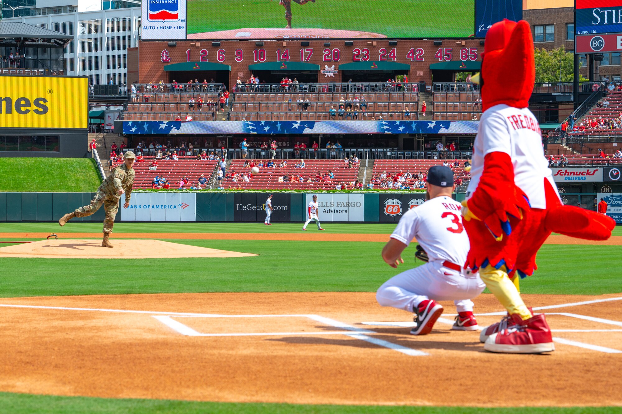 Scott Airmen during First Responders Appreciation Day at Busch Stadium