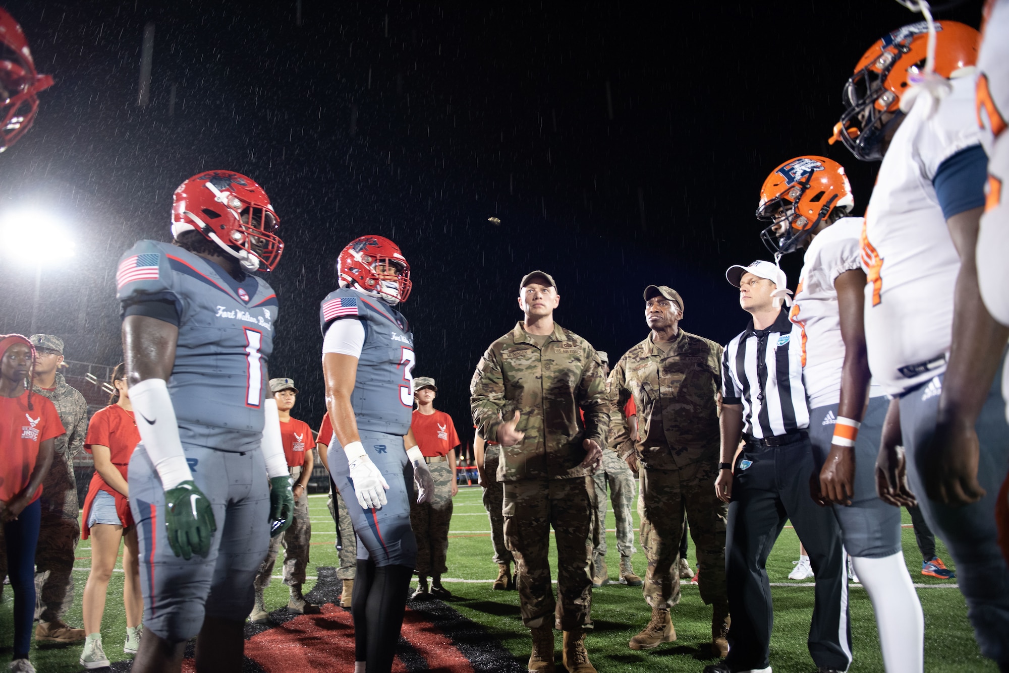 Air Commandos — both in the air and on foot—participated in Military Appreciation Night football games at Fort Walton Beach High School and Navarre High School Sept. 15, 2023.