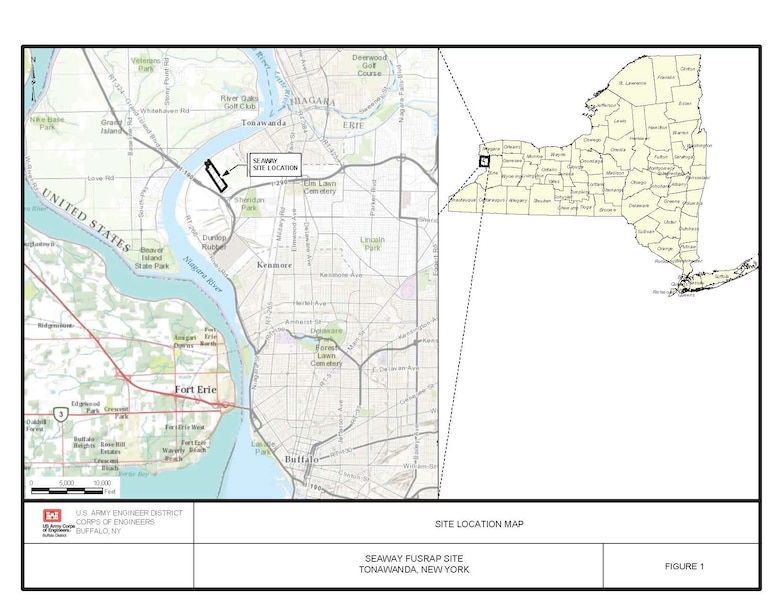 An overlay of the Formerly Utilized Sites Remedial Action Program (FUSRAP) Seaway Site identified the project site's location in Tonawanda, N.Y.