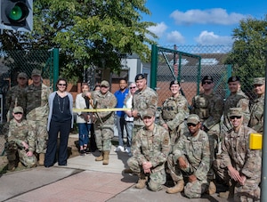 The crosswalk was built as part of an initiative to increase safety for families walking to the child development center from base. The 100th Civil Engineer Squadron “Dirt Boyz” built fences, replaced curbs and poured a concrete mini hardstand for a new entry control point hut for 100th Security Forces Squadron Defenders.