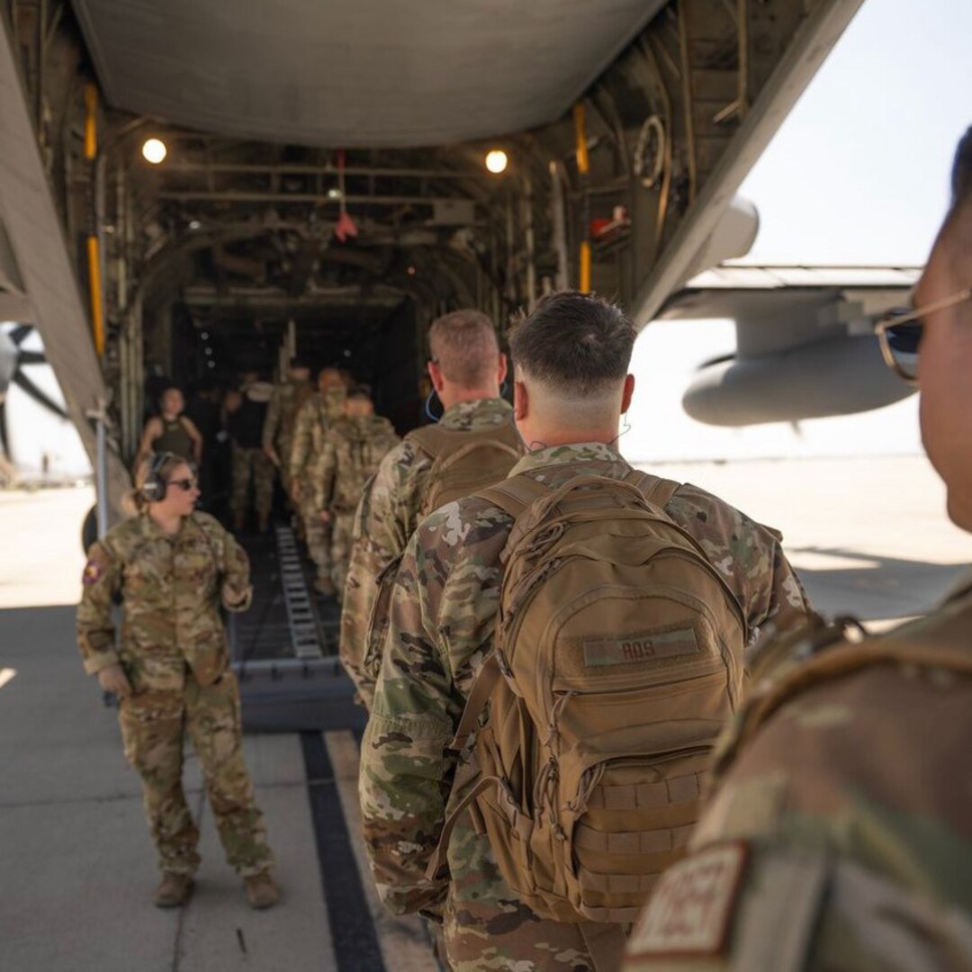 California National Guard Airmen board a C-130 aircraft at March Air Reserve Base, Calif., bound for San Clemente Island to participate in the Grizzly Flag exercise Sept. 6-12, 2023.