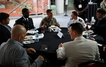 Maj. Gen. Stanton visits with students during TechNet Augusta.