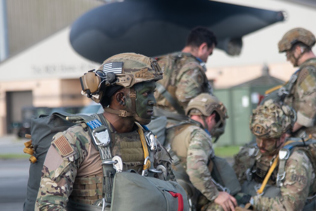 U.S. Air Force Airmen from the 824th Base Defense Squadron prepare to board an HC-130J Combat King II at Moody Air Force Base, Georgia, August 21, 2023. 824th BDS Airmen proved they were ready to provide security and support for upcoming Lead Wing operations through their mission readiness exercise. (U.S. Air Force photo by 1st Lt. Christian Little)