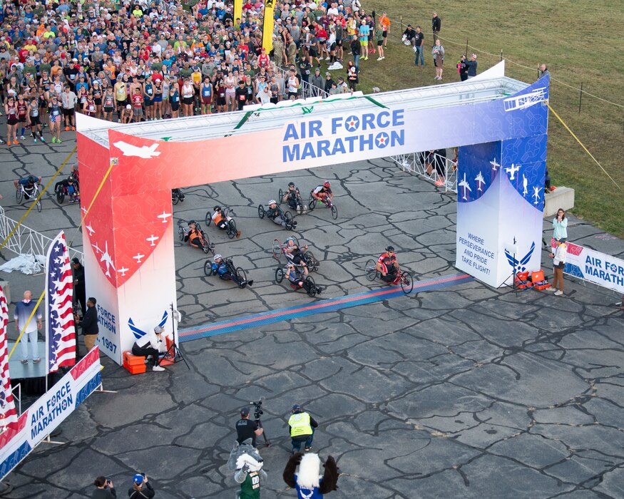 Wheeled racers at Air Force Marathon starting line