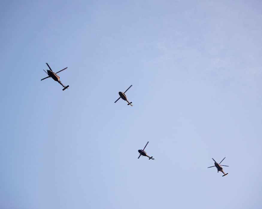 Four Air Force helicopters