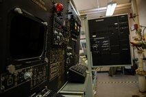 A B-52H Stratofortress Navigator Station Trainer used for training Airmen is displayed at a 372nd Training Squadron, Detachment 22 training facility at Minot Air Force Base, North Dakota, Aug. 28, 2023. Det. 22 trains Airmen assigned to 11 different career fields with classes as short as six hours or as long as 40 days, depending on the career field. (U.S. Air Force photo by Airman 1st Class Alyssa Bankston)