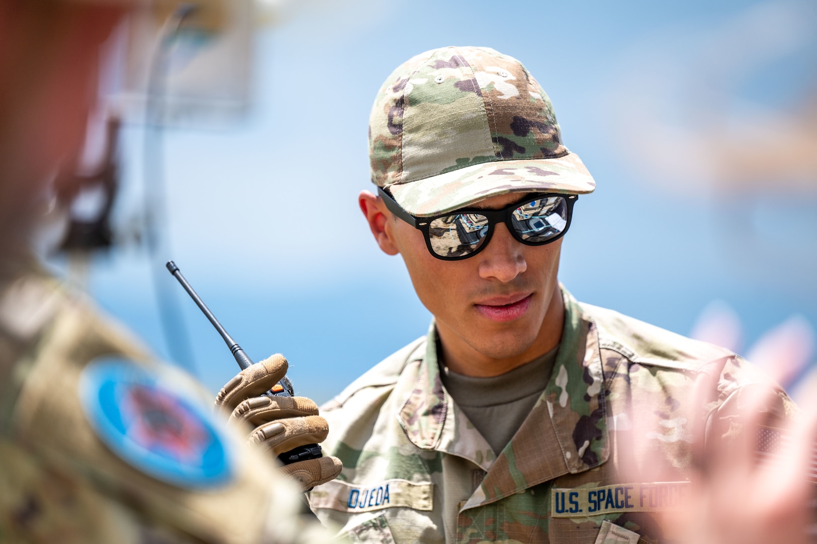 U.S. Space Force Sgt. Jonathan Ojeda, 527th Space Aggressor Squadron (SAS), right, conducts Global Positioning System (GPS) electromagnetic interference training with a GPS electromagnetic attack system at Schriever Space Force Base, Colorado, July 18, 2023. The 527th SAS’s mission is to know, teach, and replicate modern, emerging, and integrated space threats in order to prepare service, joint, and coalition forces to fight in and through a Contested, Degraded, and Operationally-limited (CDO) environment. (U.S. Space Force photo by Ethan Johnson)