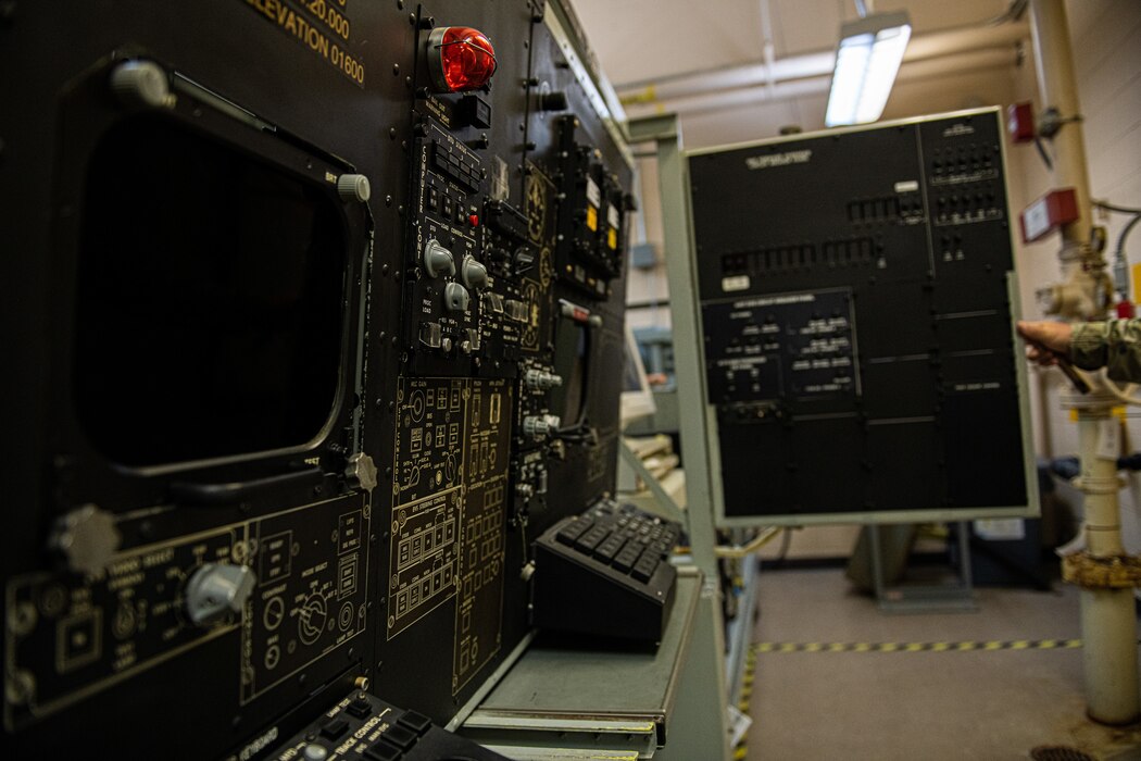 A B-52H Stratofortress Navigator Station Trainer used for training Airmen is displayed at a 372nd Training Squadron, Detachment 22 training facility at Minot Air Force Base, North Dakota, Aug. 28, 2023. Det. 22 trains Airmen assigned to 11 different career fields with classes as short as six hours or as long as 40 days, depending on the career field. (U.S. Air Force photo by Airman 1st Class Alyssa Bankston)