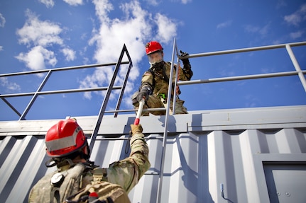 Nevada Army National Guard Soldiers in the search and extraction element scavenge a simulated impacted area for injured victims Sept. 13, 2023. These Guardsmen train to prepare for chemical, biological, radiological, nuclear and explosive attacks on the community.