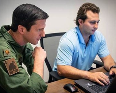 An Alumni Summer Intern participating in a military cyber exercise