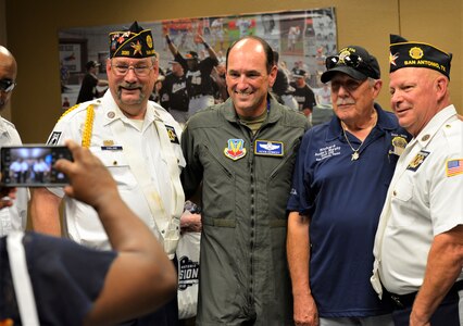 16th Air Force commander throws first pitch for San Antonio Missions versus Springfield minor league baseball game at Nelson Wolff Municipal Stadium, San Antonio, Texas, Sept. 15, 2023.
