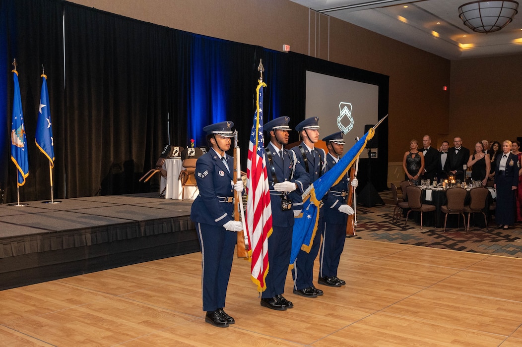 Members of the Luke Air Force Base Honor Guard present the colors during the 76th Air Force Ball, Sept. 16, 2023, at the Wigwam Resort, Litchfield Park, Arizona.