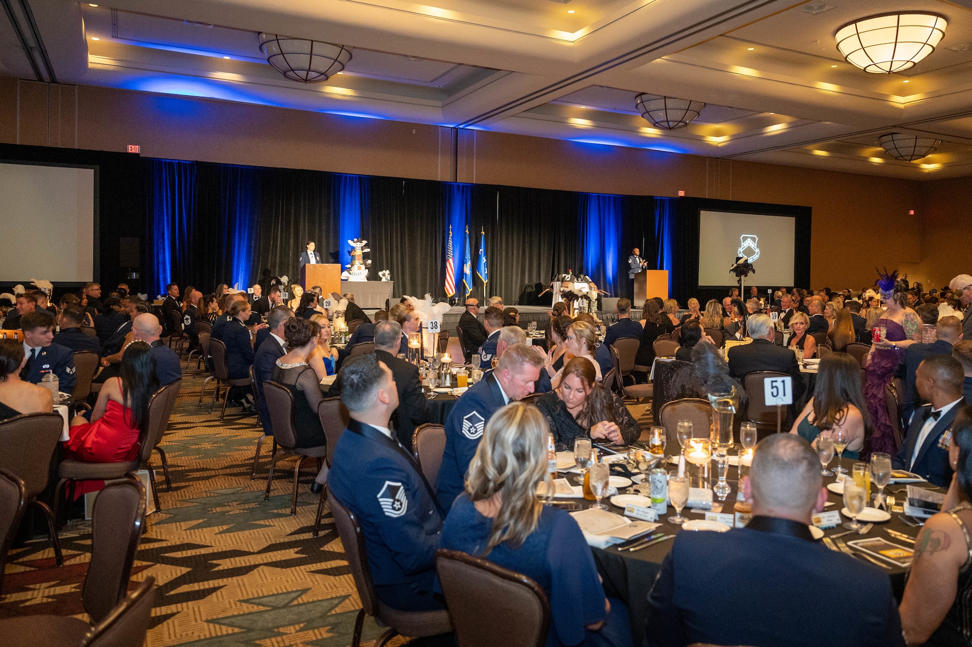 Members of the 56th Fighter Wing community partake in the 76th Air Force Ball, Sept. 16, 2023, at the Wigwam Resort, Litchfield Park, Arizona.