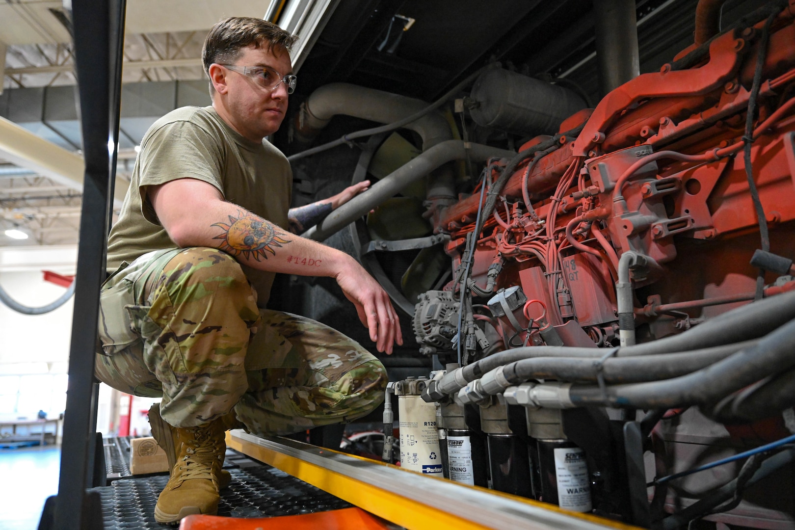 Tech. Sgt. Anthony Tavares, 28th Logistics Readiness Squadron light ground vehicle noncommissioned in charge of special purpose vehicle maintenance, conducts a Pre-Maintenance Inspection checklist on a flightline snow broom, Sept. 8, 2023, at Ellsworth Air Force Base, South Dakota.