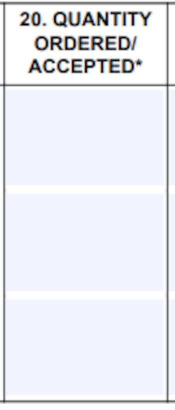 Box 20 of the Order for Supplies or Services (DD1155 Form) for Quantity Ordered/Accepted for the line item in the order