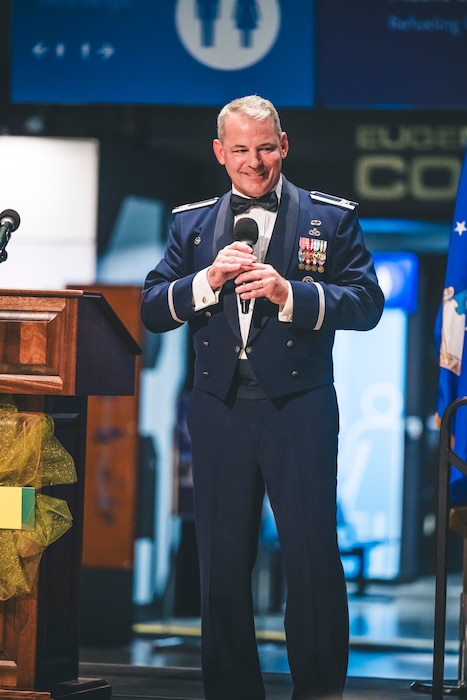 A man speaks during the Air Force Ball