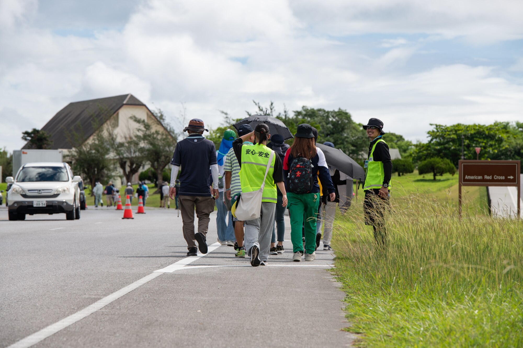 Participants begin to walk the evacuation route.