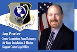 graphic with AFIMSC shield and photo of Porier