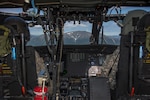 Stock image cockpit view from a UH-60 helicopter approaching Mount Katahdin in Baxter State Park, Maine. The Maine National Guard hoisted an injured hiker to safety Sept. 20, 2023.