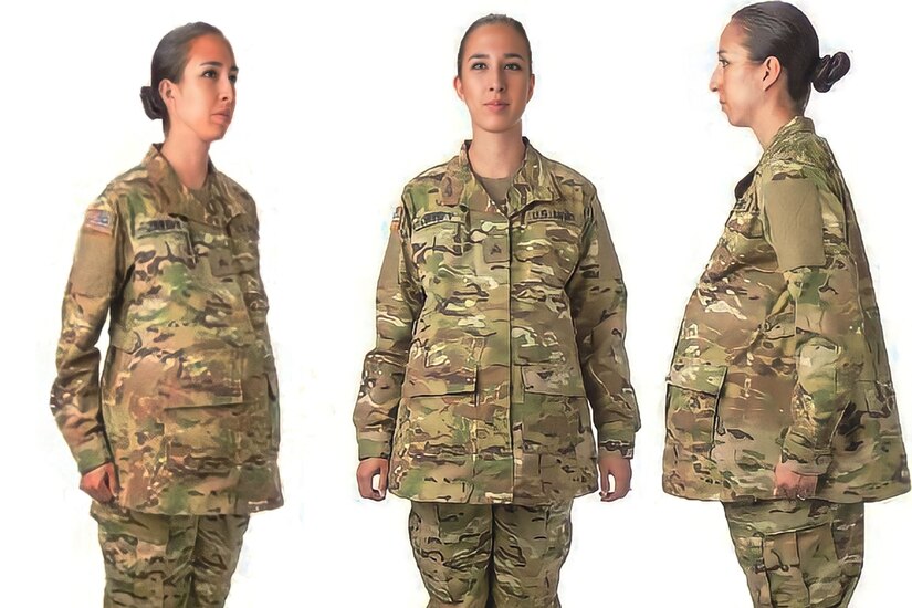 Pictures show a soldier wearing a maternity uniform.