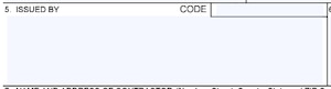 Box 5 of the Award/Contract (SF26 Form) for Issued By and Code information