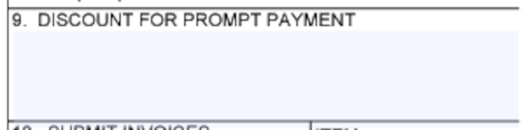 Box 9 of the Award/Contract (SF26 Form) for Discount for Prompt Payment