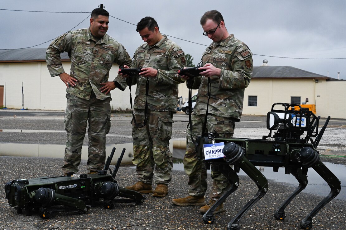 Airman control robot dogs with tablets