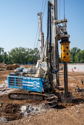Pier drilling takes place as part of the construction of the South Parking Garage on the site of the Louisville VA Medical Center July 23, 2023.