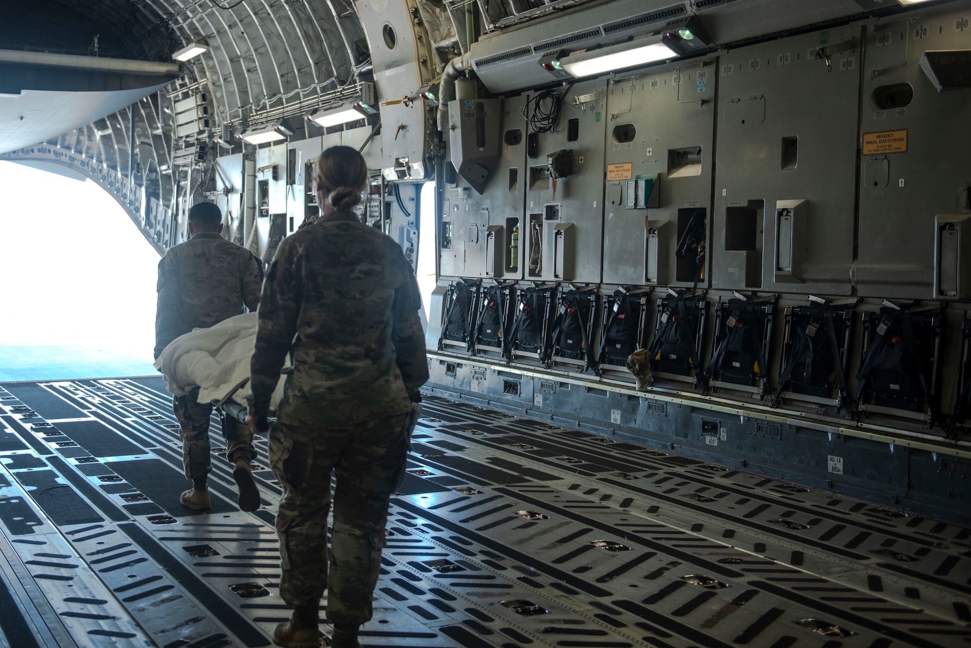The 62d Medical Squadron partnered with the 4th Airlift Squadron to conduct aeromedical evacuation training on a C-17 Globemaster III at Joint Base Lewis-McChord, Washington, Sept. 21, 2023.