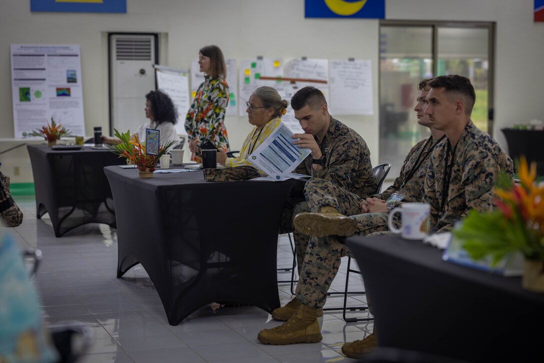 U.S. Marines with Koa Moana 23, participate in the Coastal Resilience Workshop on Koror, Republic of Palau, Sept. 13, 2023. The CRW aims to improve partner capacity related to biodiversity, coral reef and other eco-system health, economic impacts and long-term sustainability on islands. (U.S. Marine Corps photo by SSgt. David Bickel)