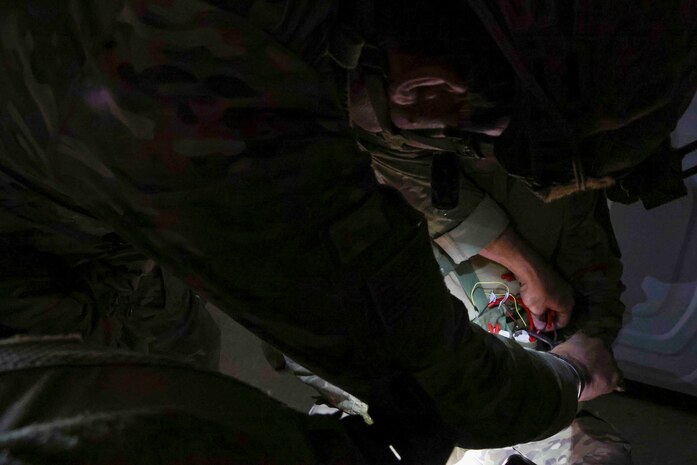 U.S. Air Force Technical Sgt. Andrew Briggs, 60th Civil Engineer Squadron explosive ordnance disposal (EOD) technician from Travis Air Force Base, defuses an improvised explosive device during a simulated hostage situation Sept. 21, 2023, at Beale AFB, California.