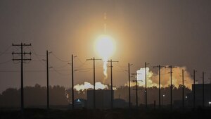 a rocket launches in to the sky