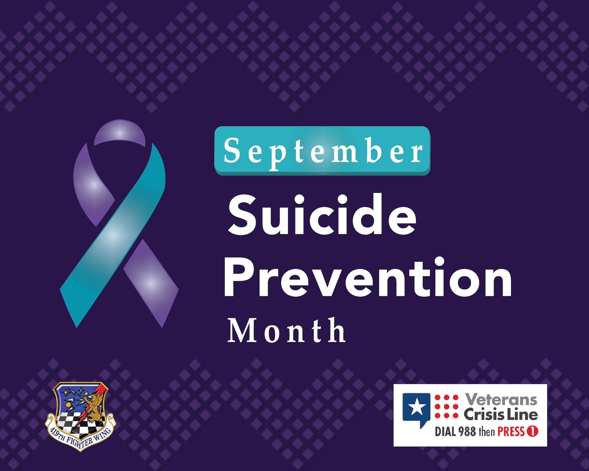 A purple graphic with the suicide prevention ribbon.