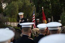 U.S. Marine Corps Brig. Gen. Jason Woodworth, the commanding general for Marine Corps Installations West, Marine Corps Base Camp Pendleton, delivers remarks during the 81st annual Evening Colors Ceremony at the Santa Margarita Ranch House on MCB Camp Pendleton, California, Sept. 20, 2023. The annual ceremony is held to recognize the base’s history, legacy, importance and the commemoration of the official dedication of Camp Pendleton. President Franklin D. Roosevelt dedicated the installation Sept. 25, 1942, in honor of World War I Maj. Gen. Joseph H. Pendleton, who had long advocated the establishment of a West Coast training base. Woodworth is a native of Suffield, Connecticut. (U.S. Marine Corps photo by Lance Cpl. Mary Jenni)
