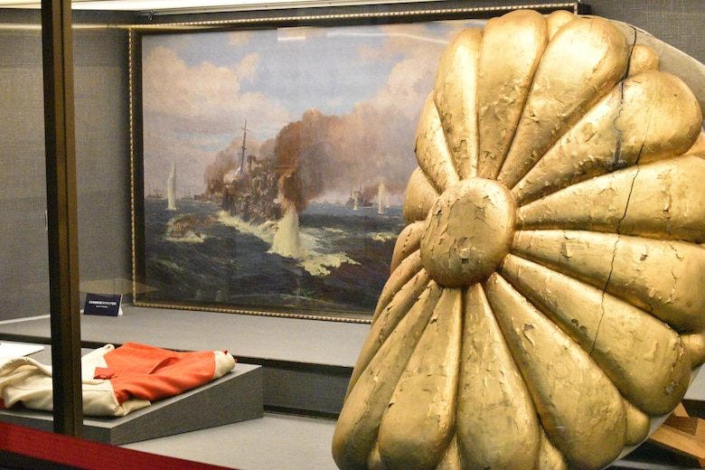 Several exhibit items that are visible at the historical Japanese memorial Mikasa warship.