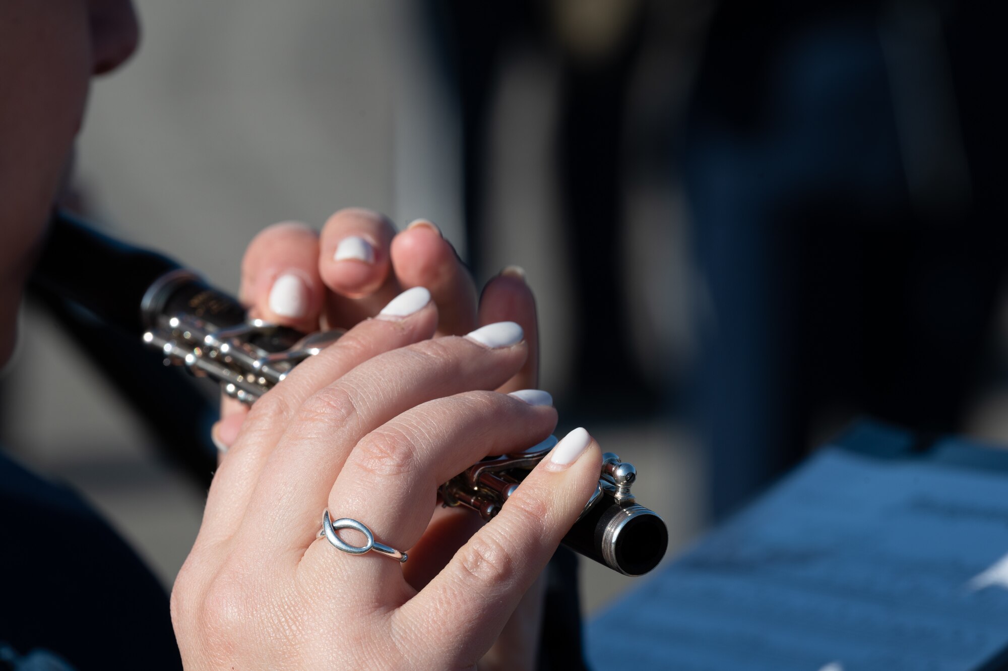 U.S. Air Force Tech Sgt. Carolyn Sierichs, U.S. Air Forces in Europe Ceremonial Band flutist, plays the piccolo during the NATO Days event at Leoš Janáček Airport in Ostrava, Czech Republic, Sept. 16, 2023.
