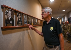 U.S. Air Force Retired Lt. Gen. Joseph Wehrle speaks with members of Goodfellow Air Force at the Powell Event Center, Goodfellow Air Force Base, Texas, Sept. 22, 2023. During Wehrle’s visit, he was able to witness first-hand how the base has expanded its mission and evolved over time. (U.S. Air Force photo by Airman 1st Class Zach Heimbuch)