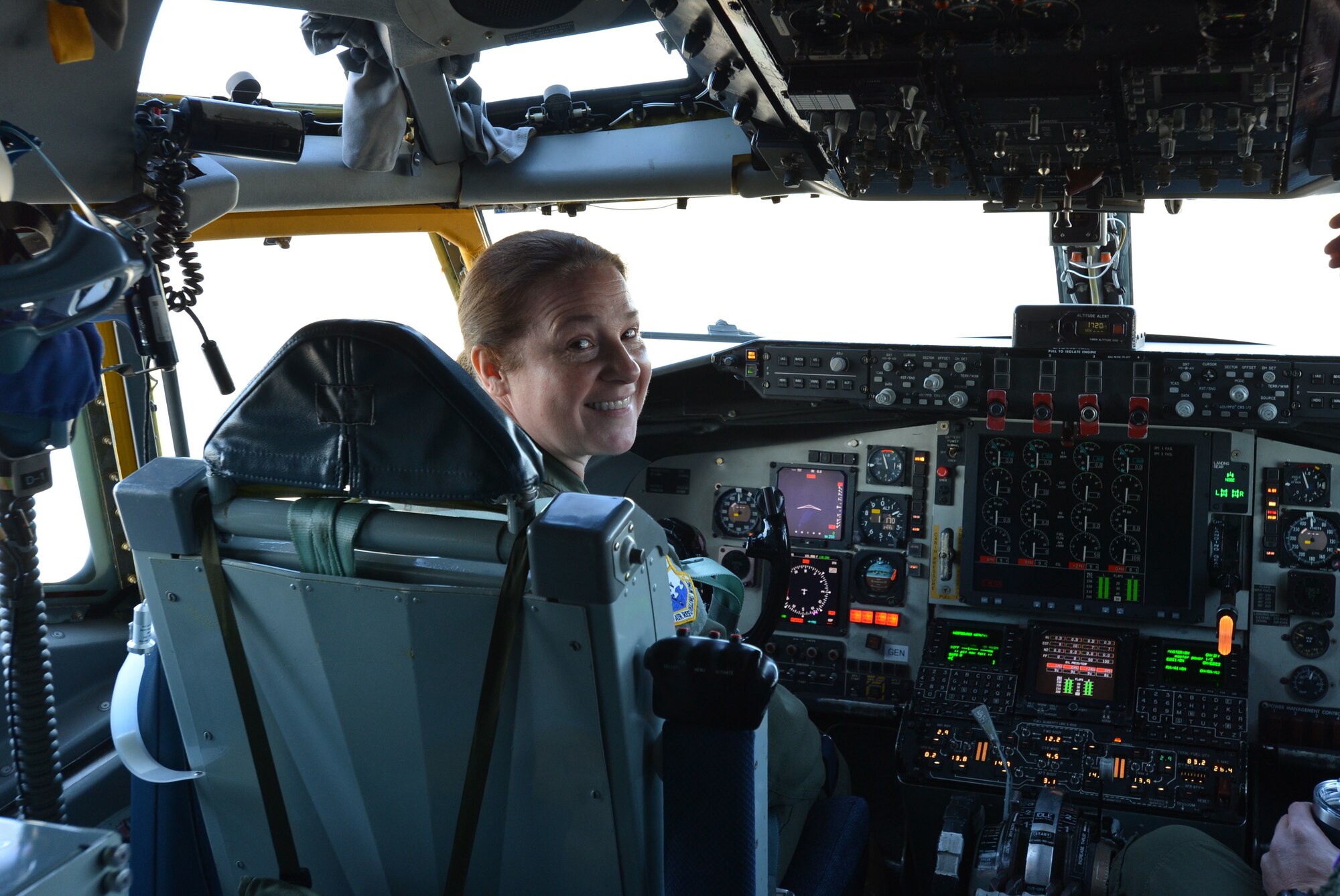 Col. Katy Millwood, 155th Operations Group commander, in a KC-135R Stratotanker at the Nebraska Air National Guard base in Lincoln, Neb., March 30, 2021.