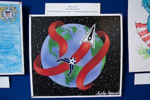 Photo of Asha Agrawal’s artwork, which features the Space Force Delta prominently