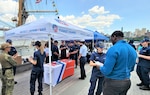 Coast Guard crews held a recruiting bonanza on Pier 17 South Street Seaport during the Baroque Eagle’s visit in late July. Events included a harbor welcome parade flyover, public tours, and a search and rescue demonstration by Station New York and Air Station Atlantic City. (U.S. Coast Guard photo.)