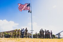 U.S. Marines, first responders, and support staff with Marine Corps Base Hawaii pay respects to the victims of the terrorist attacks of September 11th, 2001, during a remembrance ceremony, MCBH, Sept. 11, 2023. The ceremony was held in honor of those who lost their lives in the Sept. 11 attacks. (U.S. Marine Corps photo by Cpl. Brandon Aultman)