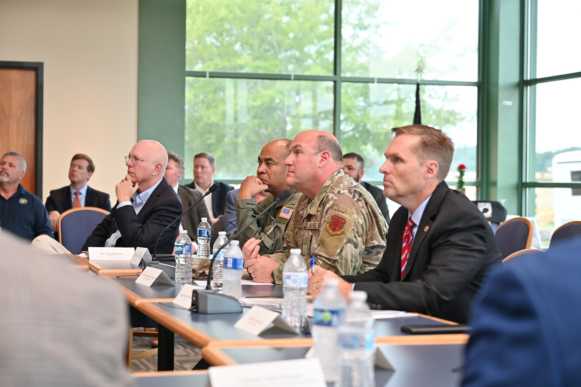 Congressman Michael Guest holds a roundtable at the 186th Air Refueling Wing, Key Field Air National Guard Base, Meridian, Mississippi, Sept. 25, 2023, to discuss efforts to bring the KC-46 Pegasus aircraft, the next generation of aerial refueling, to the base.
