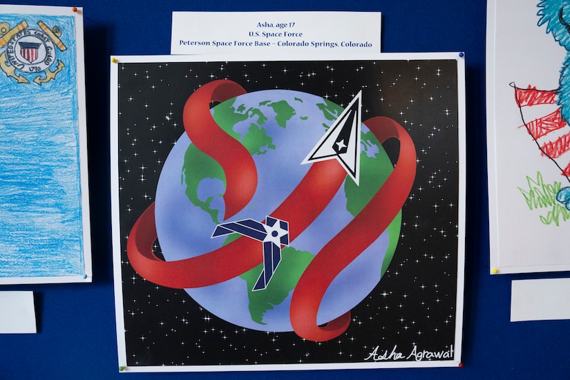 Photo of Asha Agrawal’s artwork, which features the Space Force Delta prominently