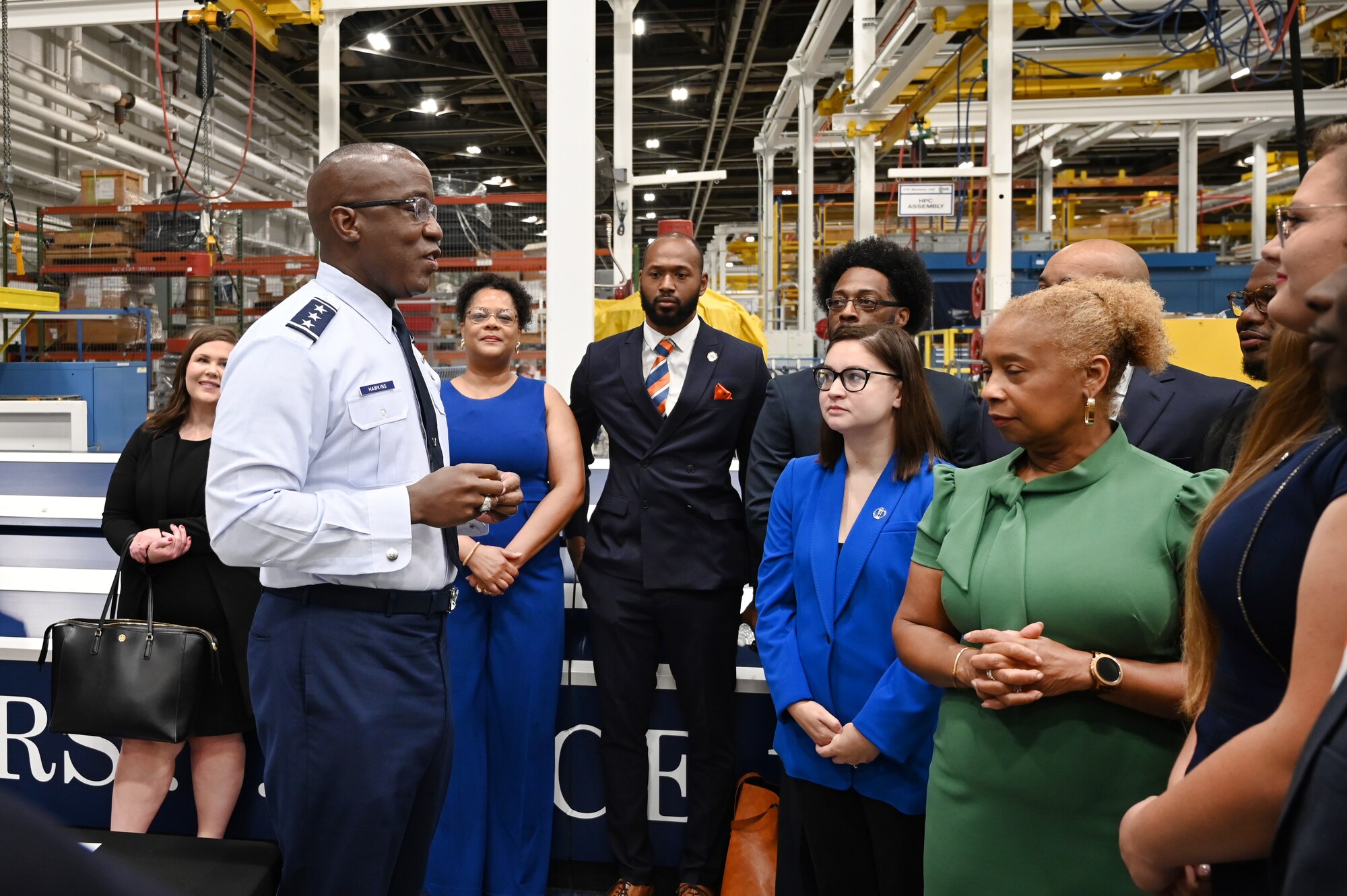 U.S. Air Force Lt. Gen. Stacey T. Hawkins, Air Force Sustainment Center commander, provides opening remarks prior to he and Dr. Ruth Ray Jackson, Langston University interim president, signing official documents establishing an educational partnership agreement between the two entities.