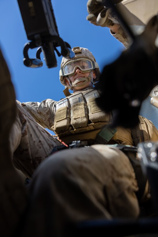 U.S. Marine Corps Cpl. Todd Torrescomer, a fireteam leader assigned to Military Police Company C, 4th Law Enforcement Battalion, Force Headquarters Group, Marine Forces Reserve, conducts a perimeter check at Marine Corps Air-Ground Combat Center Twentynine Palms, California, as part of Integrated Training Exercise 4-23, June 14, 2023. As the Marine Corps Reserve’s premier annual training event, ITX provides opportunities to mobilize geographically dispersed forces for a deployment; increase combat readiness and lethality; and exercise MAGTF command and control of battalions and squadrons across the full spectrum of warfare. Torrescomer is a native of Dayton, Ohio and attended Bishop Fenwick High School. (U.S. Marine Corps Photo by Lance Cpl. Juan Diaz)